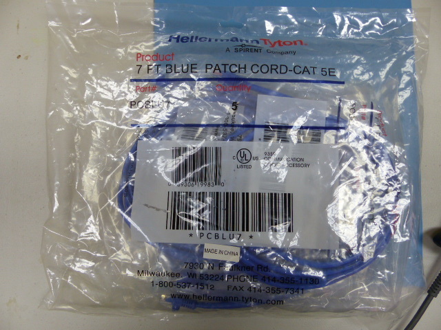 HELLERMANN-TYTON  PCBLU7 Qty of 5 per Lot Cord Patch 7 ft Cat 5e Blue