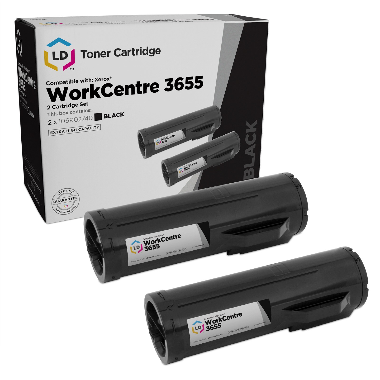 LD Compatible Xerox 106R02740 2 Pack Extra HY Black Toners for WorkCentre 3655i