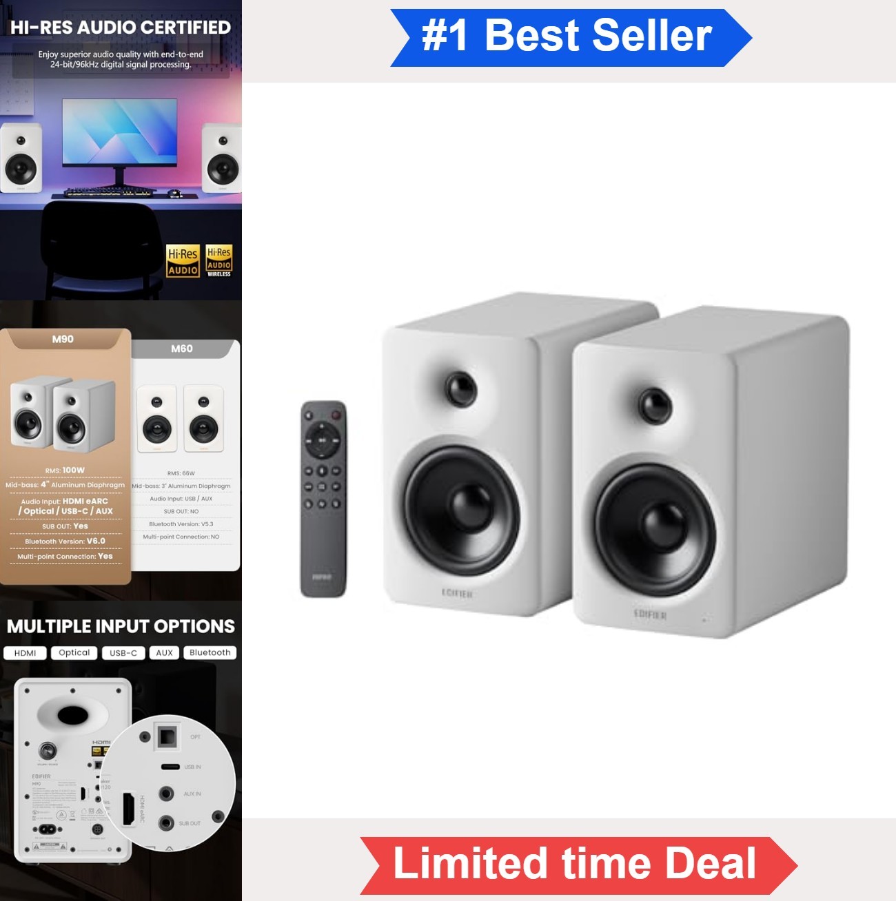 Computer Speakers 100W RMS Desktop Bluetooth 6.0 HDMI eARC Optical USB-C White
