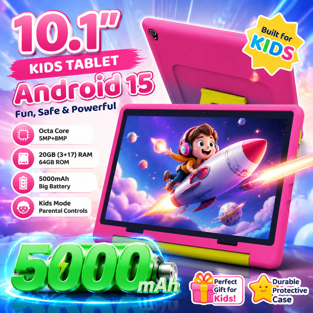 10PCS Kids Tablet 64GB Storage Dual Camera Wifi 6 Bluetooth Google Android 15