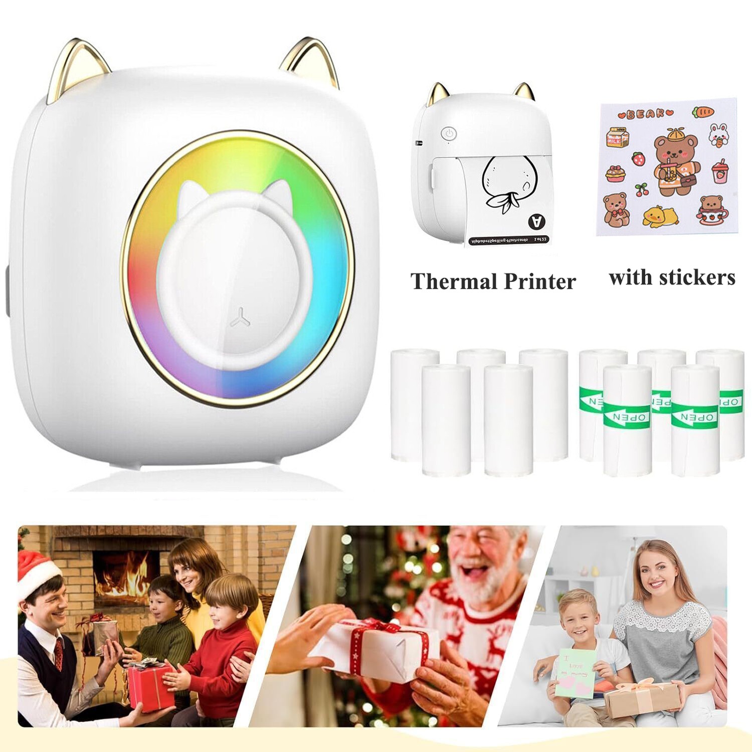 Portable Bluetooth Mini Thermal Printer Photo Study Notes Printing with LED RGB