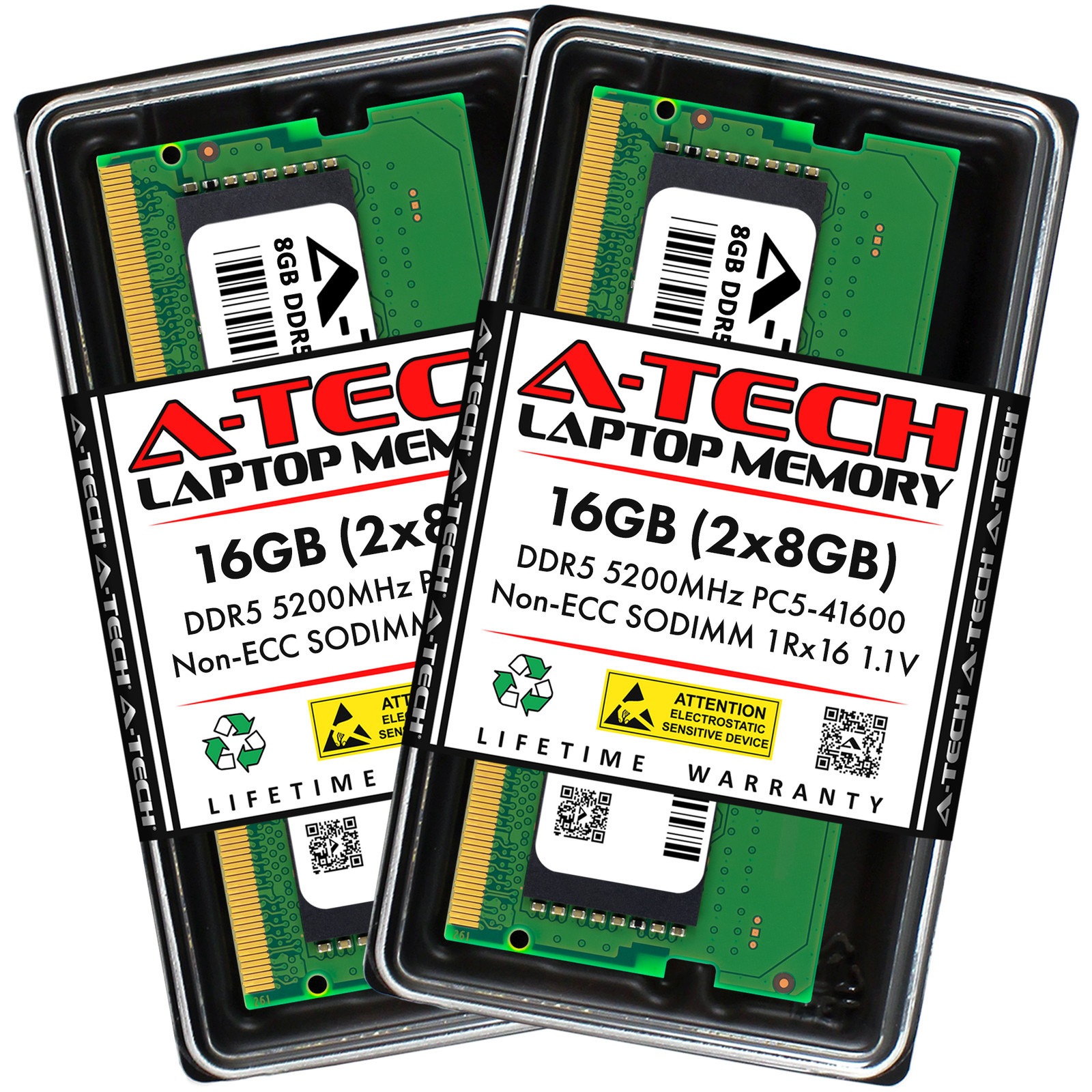 A-Tech 16GB 2x 8GB PC5-41600 DDR5 5200 MHz Non-ECC SODIMM Laptop Memory RAM x2