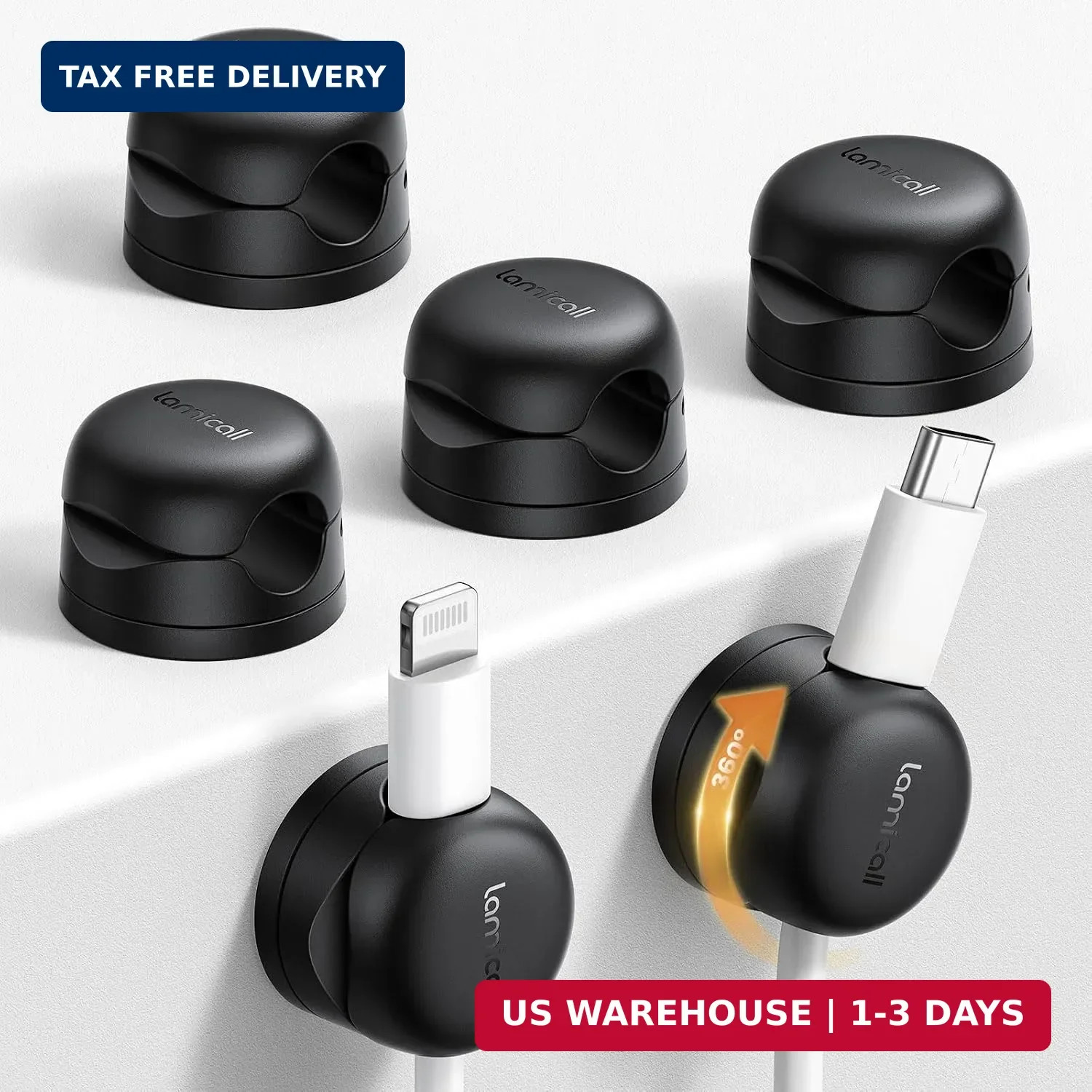 Lamicall 6 Pack Rotatable Cord Organizer, 1s Lock Spring Cable Holder Clips