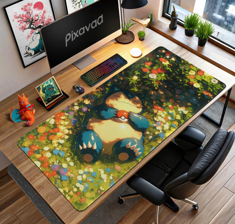 Snorlax Nature Nap Mouse Pad - Forest Flower Art Desk Mat, Relaxing Gaming Pad
