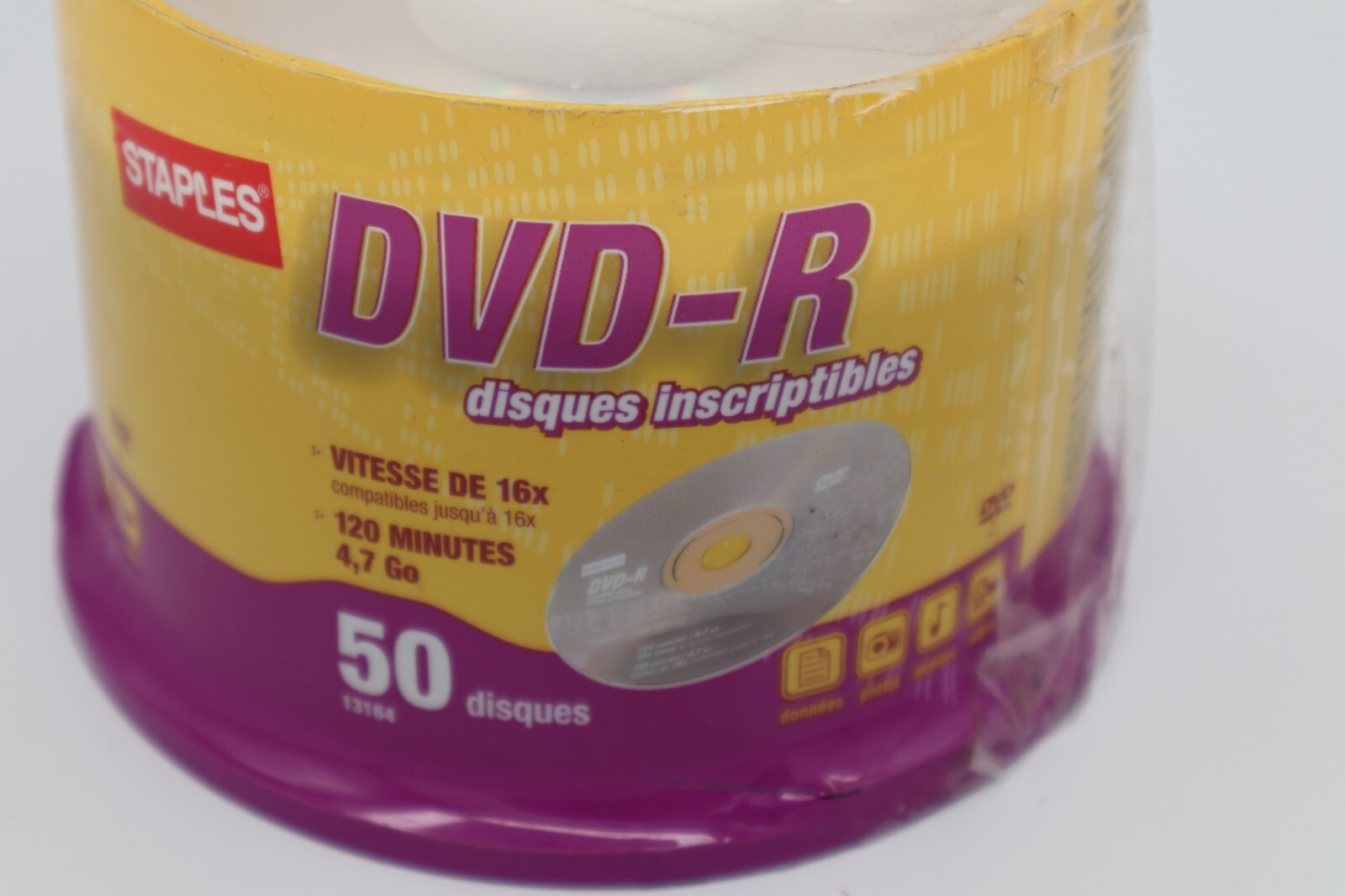Staples 50-Pack Blank DVD-R Recordable Discs 16x Speed 4.7GB 120 Min Spindle New