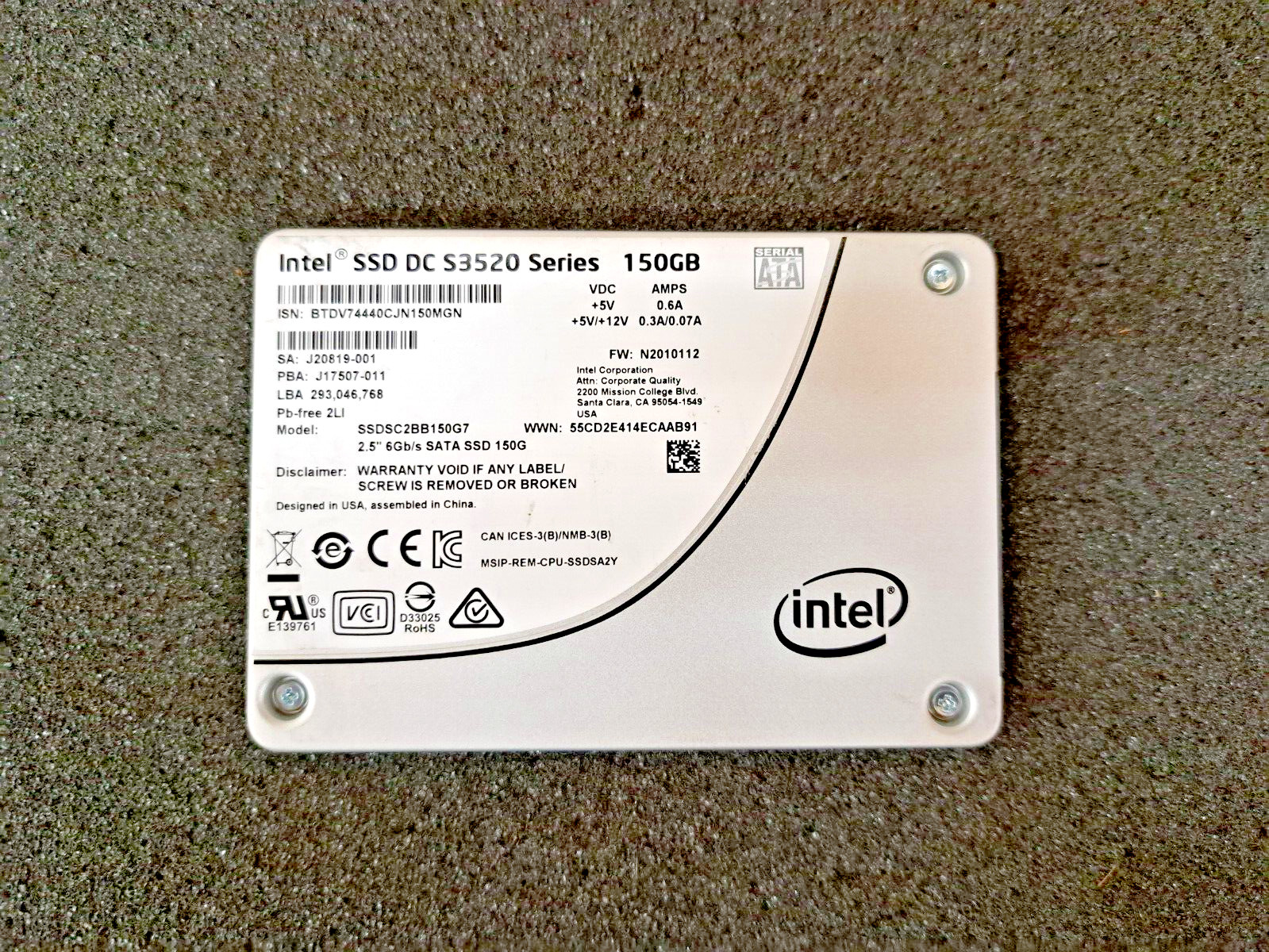 compatible Intel SSDSC2BB150G7 150GB 2.5in SATA 6Gb/s 3D1 MLC DC S3520 Series