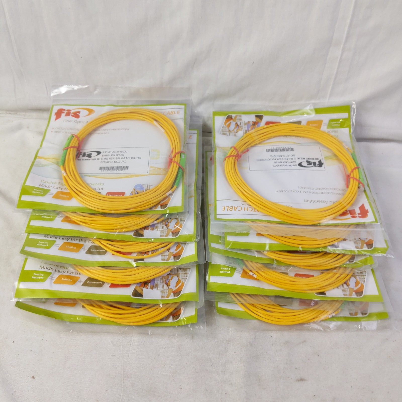 FIS 9/125 Singlemode Fiber Optic Patchcord Duplex 5M SM SC/APC–LC/UPC, 10pc