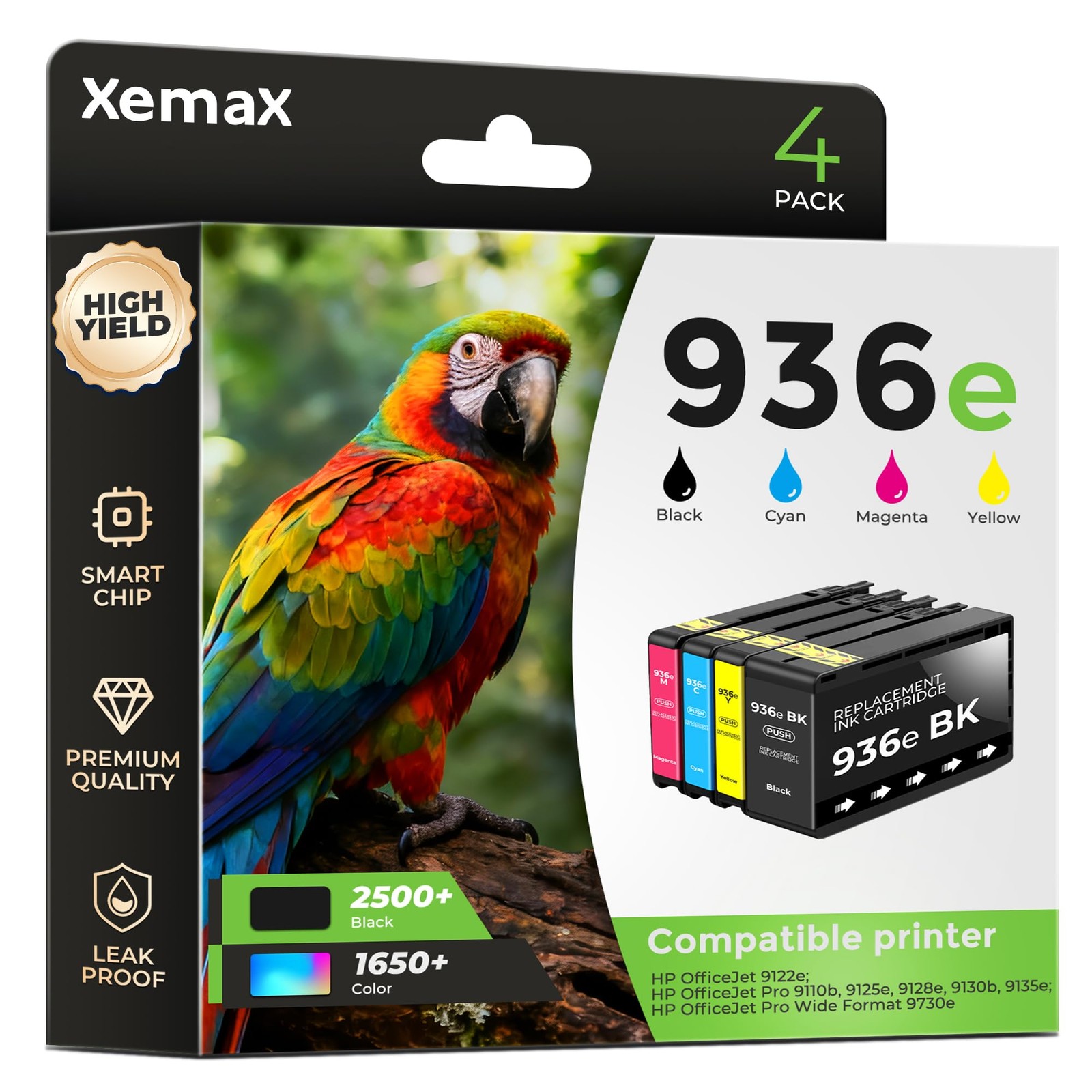 Replacement Ink Cartridges 4 Pack for HP 936e- High Yield, Open Box