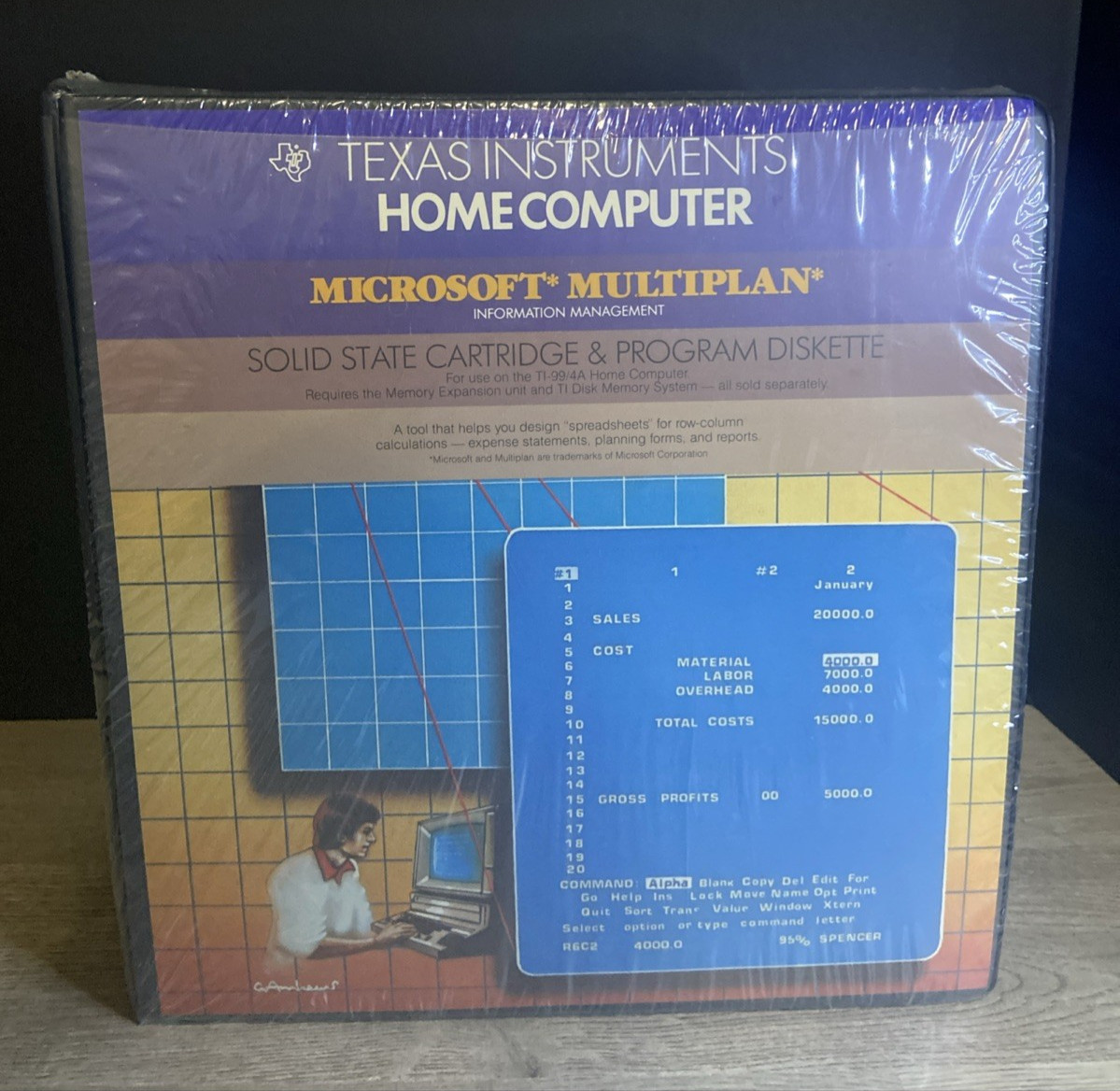 TI-99/4A TI99/4 TI Microsoft MULTIPLAN Spreadsheet Cart Binder Sealed Complete