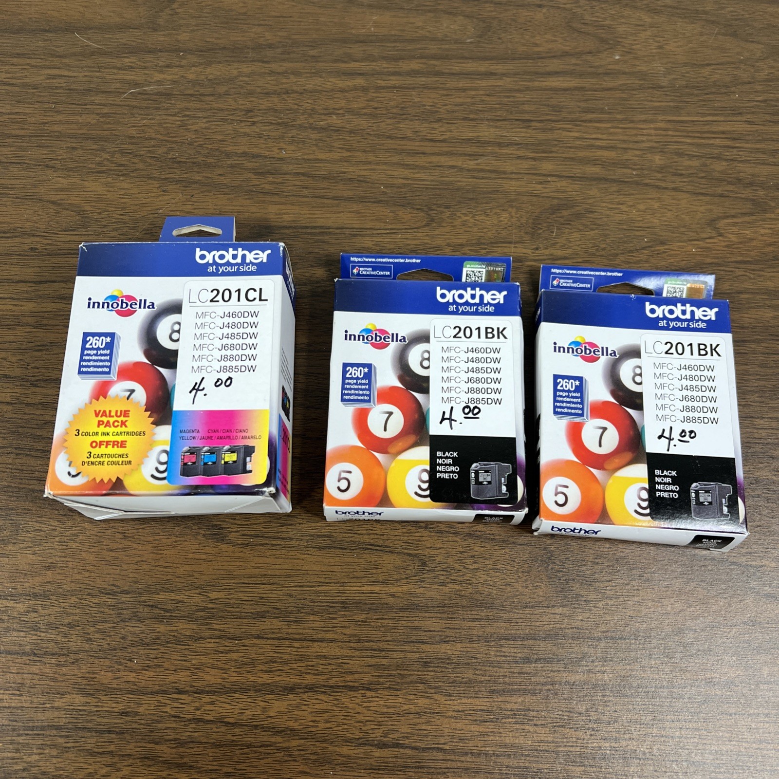Genuine Brother LC201BK 2x Black Ink, LC201CL 3x color ink cartridges 2025-2026