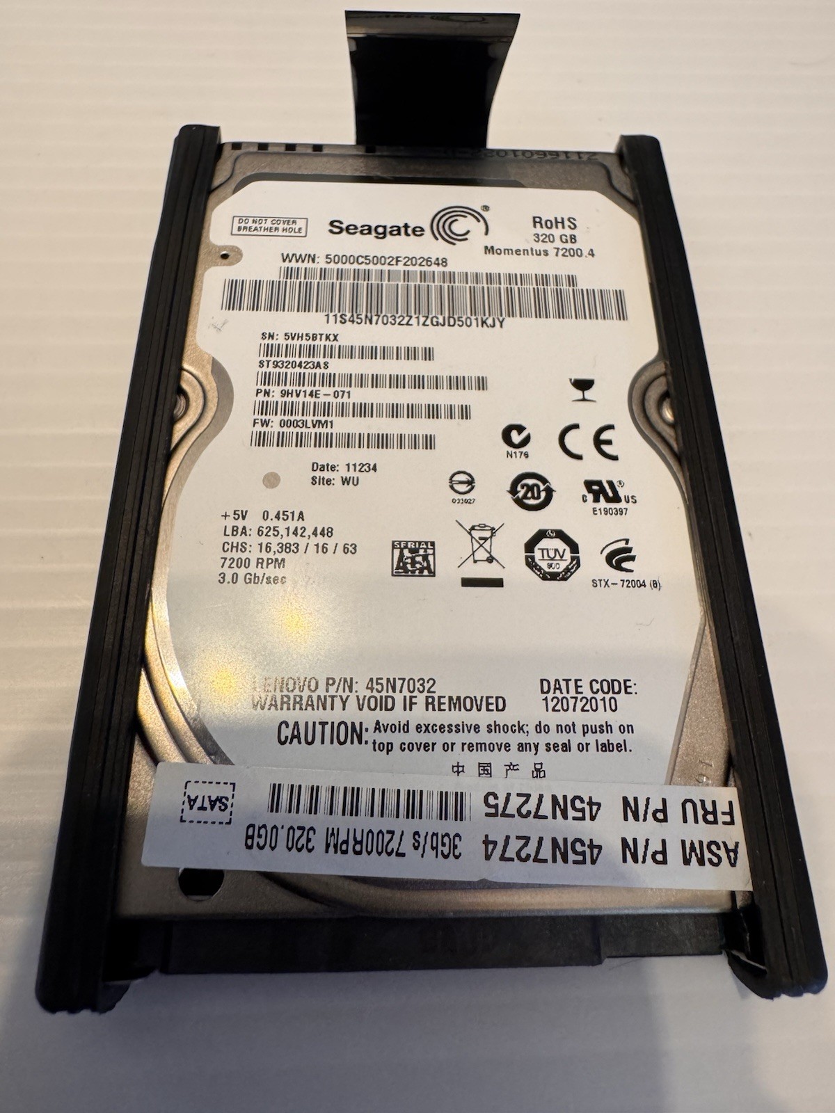 Seagate Momentus 7200.4 2.5-inch 320GB 7200RPM SATA ST9320423AS LENOVO 45N7032