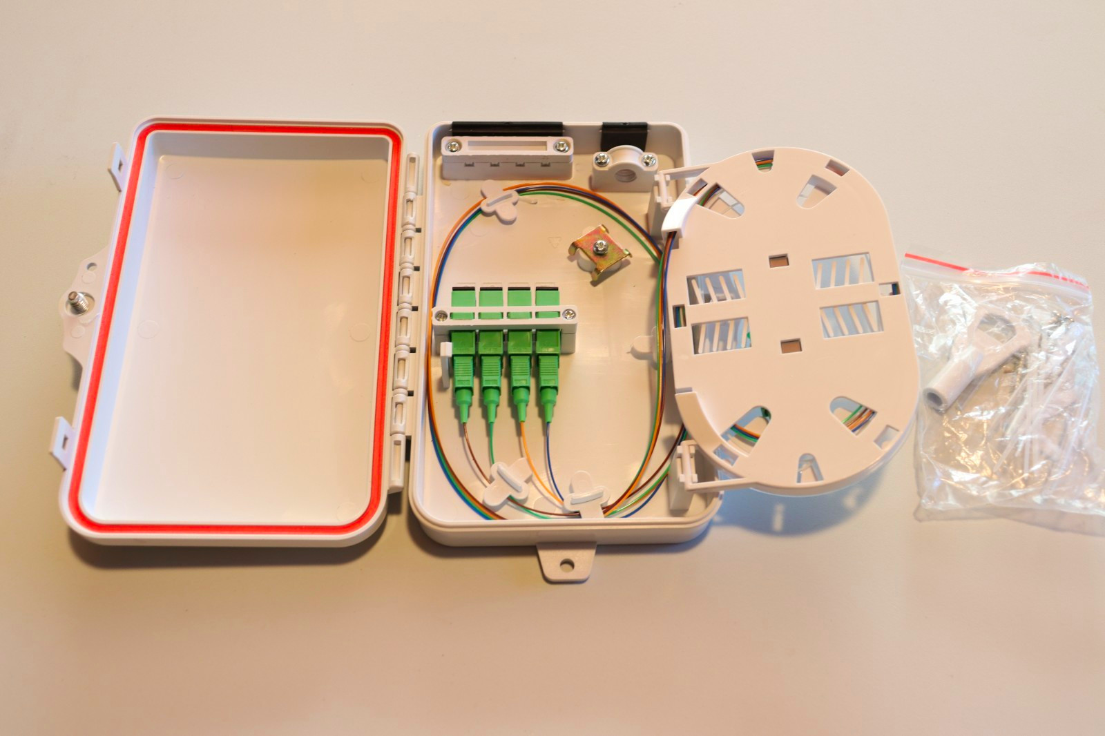 SC to SC Fiber Optic 4 Port Distribution Box Enclosure White/Green