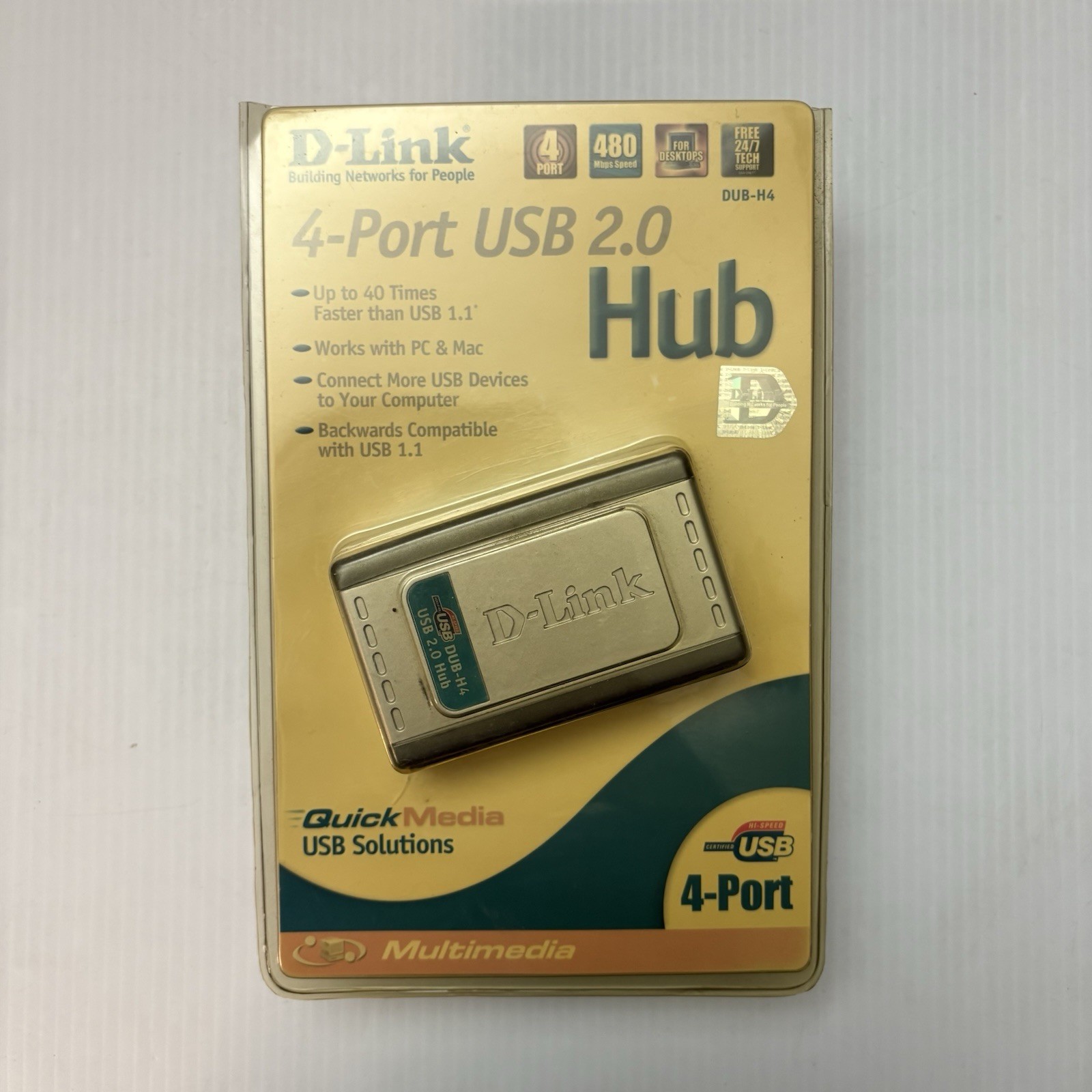 D-Link DUB-H4 4-Port USB Powered 2.0 External Hub, Brand New NOS