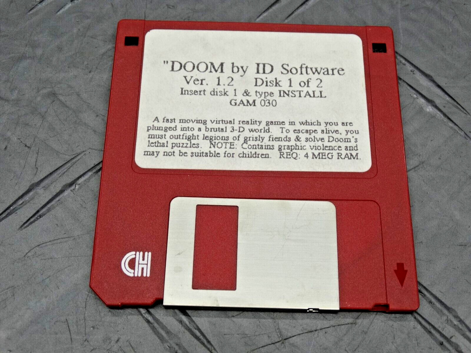 Doom by ID Software Ver 1.2 Disk 1 of 2 Game 3.5” Floppy Vintage