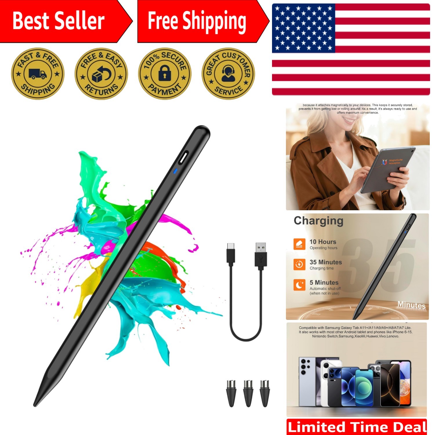 Innovative Smart Touch Stylus Pen for Android & iOS - Magnetic Storage Included
