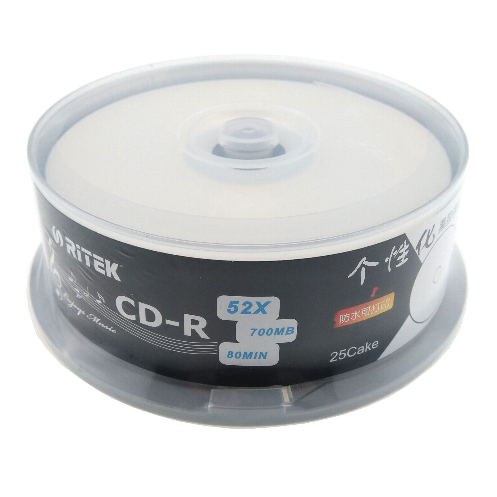 25pcs CD-R Blank Disc 700MB 52X Inkjet Printable Black Bottom Recordable 80min
