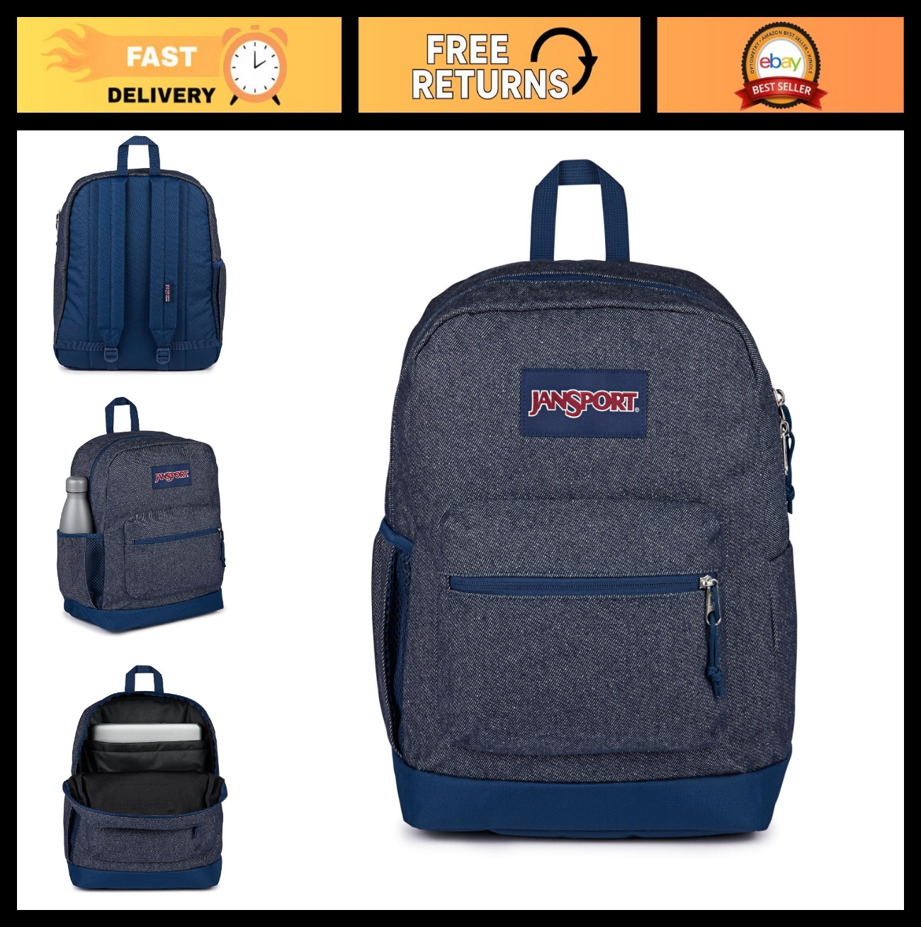 Stylish Denim Backpack with Padded Back, Laptop Sleeve & Organizer Pocket