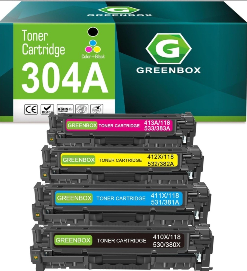 GREENBOX Reowned Remanued 304A Toner Cartridge Replacement for HP 304A 4 Pk-KCMY