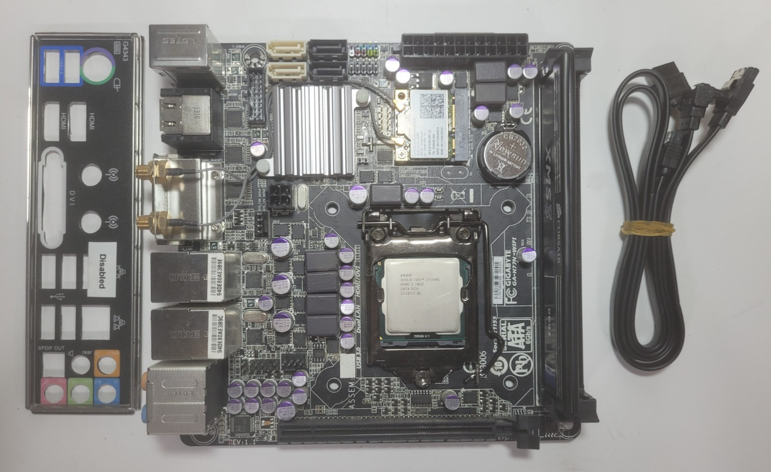 GIGABYTE GA-H77N-WIFI Motherboard Core I5-2500S 4GB RAM, IO Shield # 1891