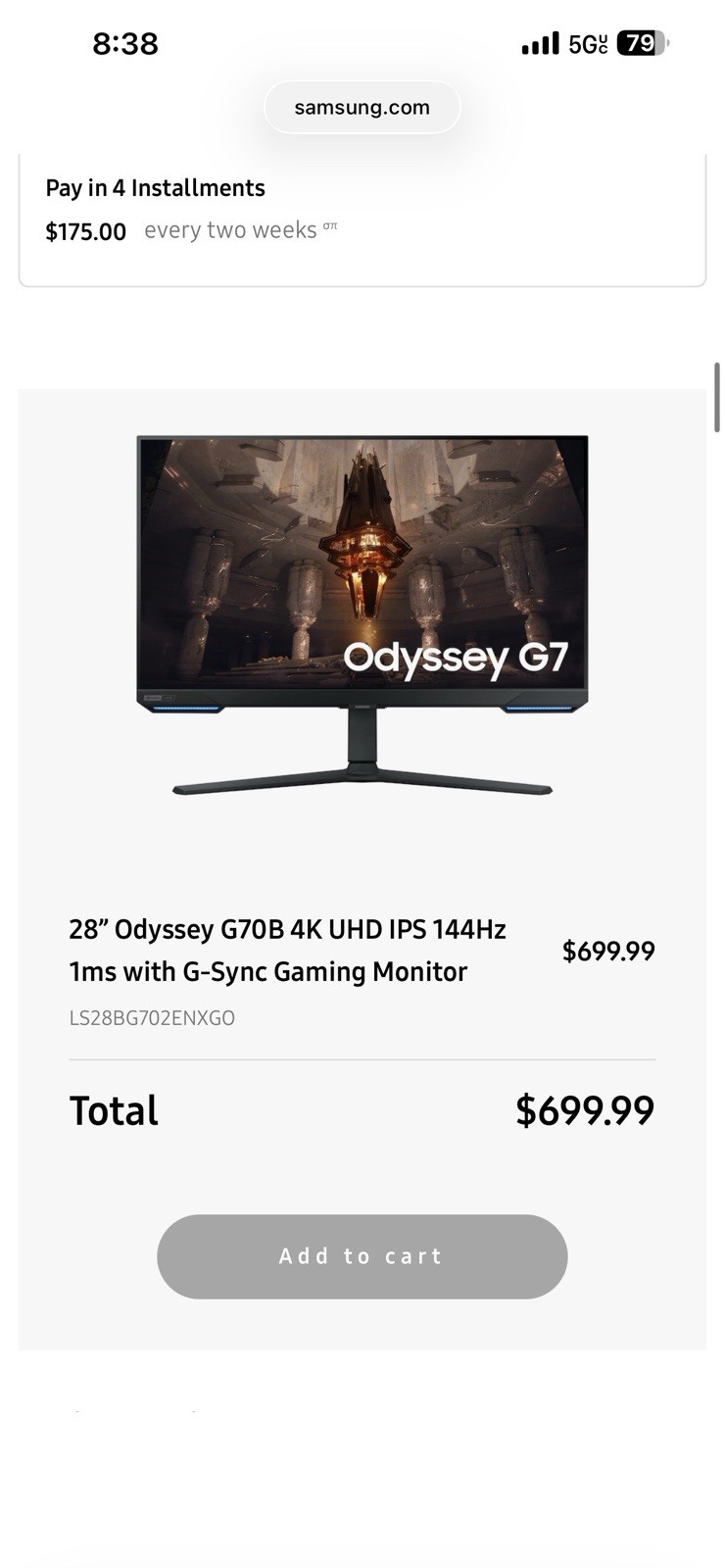 Samsung Odyssey G7 S28AG700NN 28" IPS LED Gaming Monitor - Black