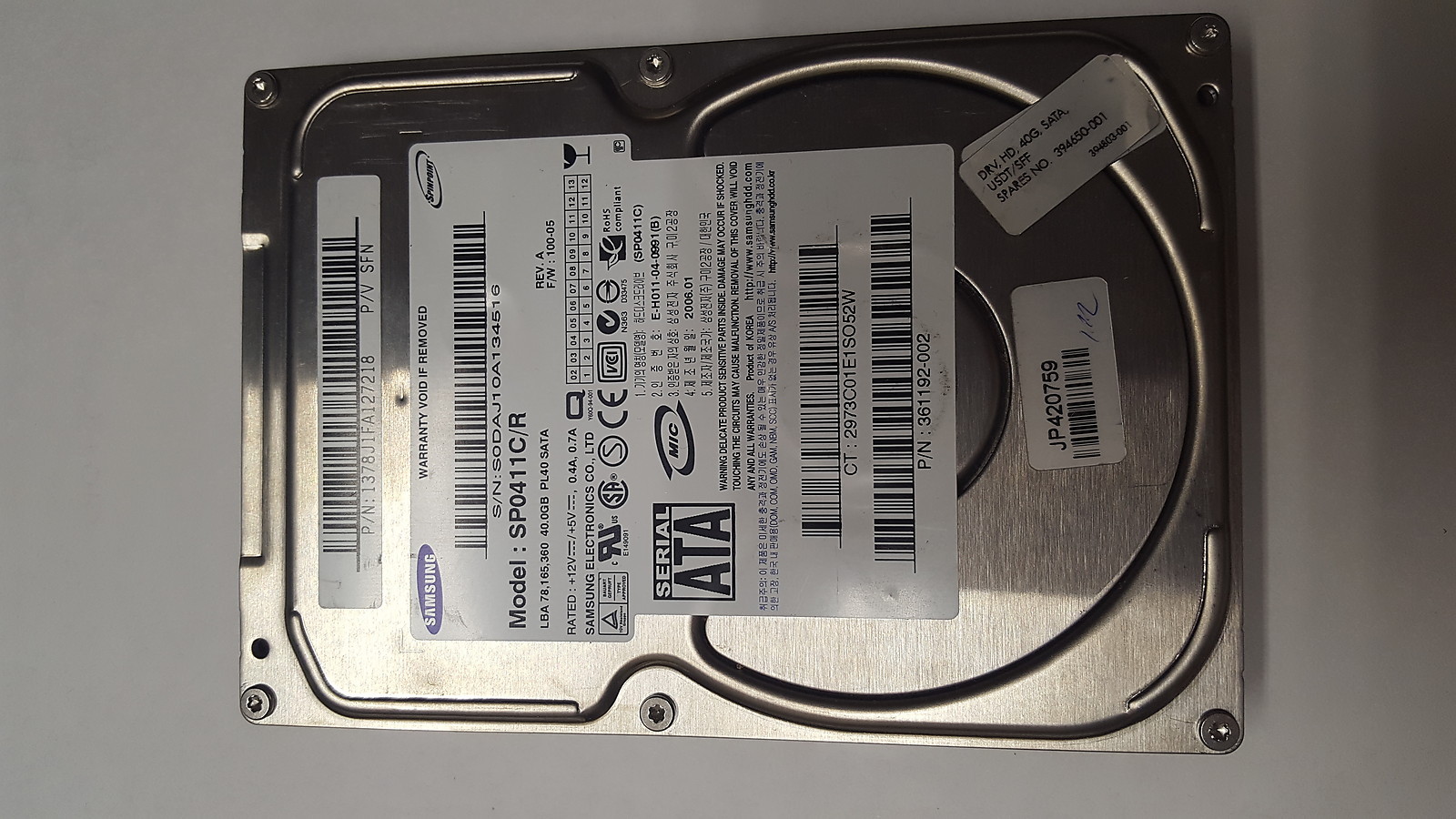 40GB SATA Samsung Spinpoint PL40 SP0411C/R 7200RPM 2MB 3.5" Internal Hard Drive