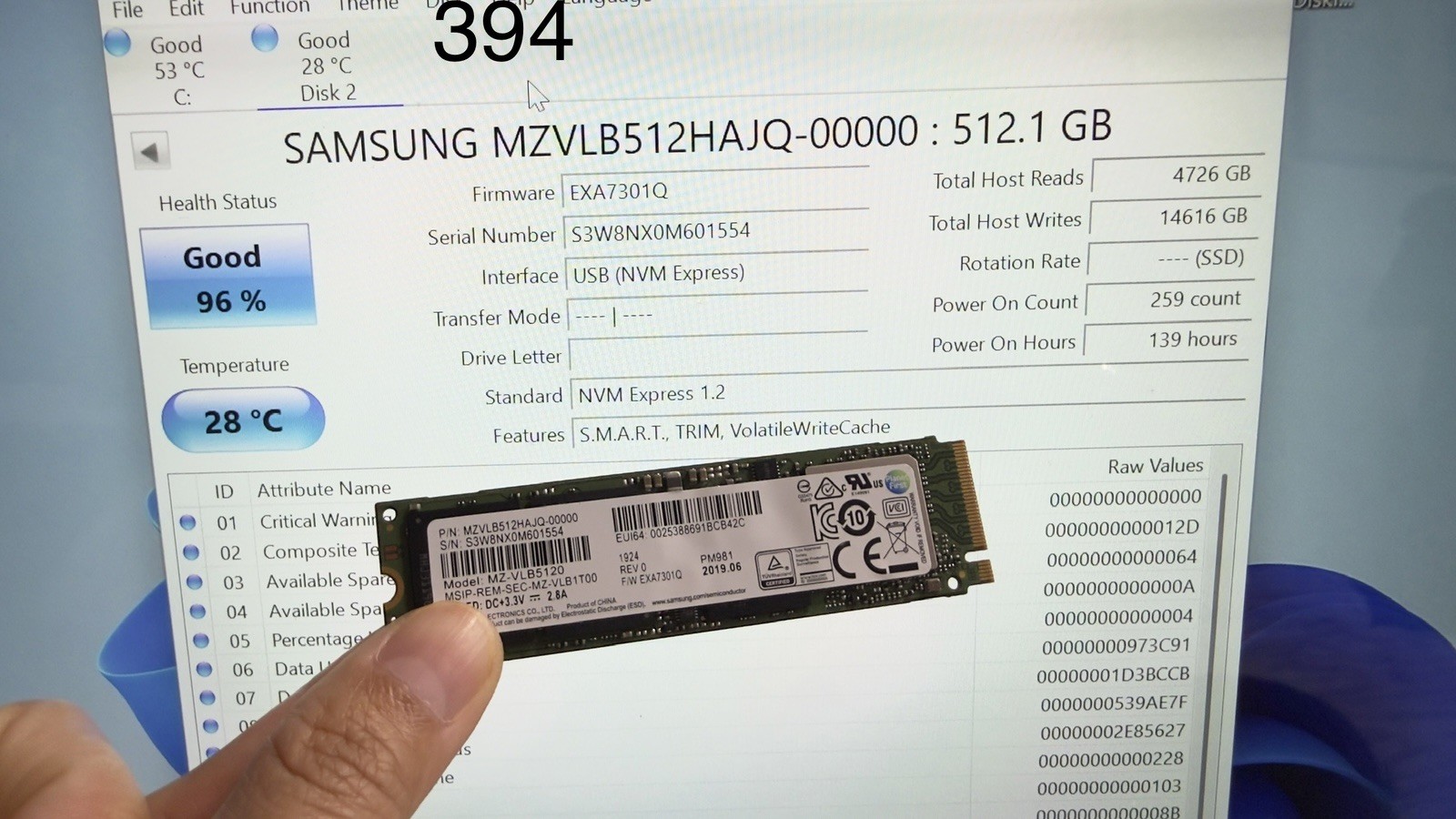 Samsung PM981 512GB NVMe 2280  MZ-VLB5120 MZVLB512HAJQ-00000