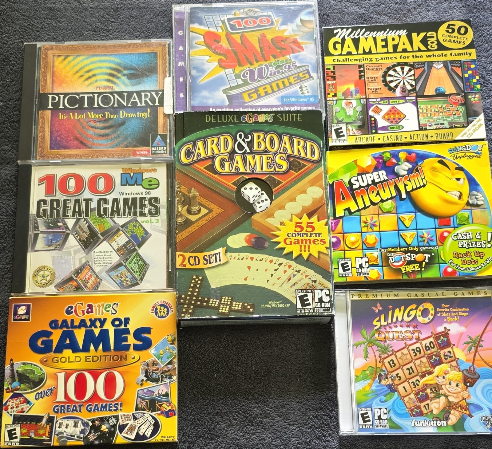 eGames Hasbro Board & Card Game CDs - Pictionary, Slingo Quest, Windows 95/98