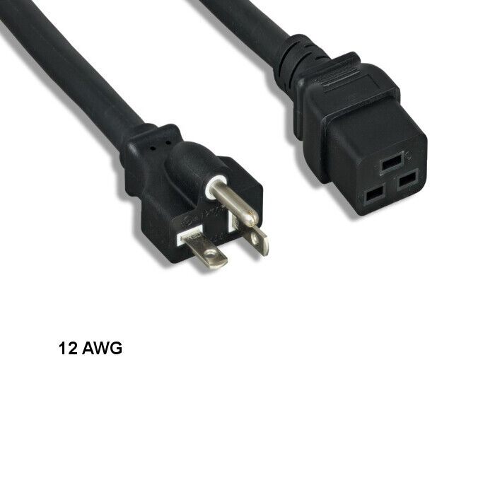 KNTK 3 ft 12 AWG Power Cable Cord NEMA 5-20P to IEC60320 C19 20A/125V SJT Black