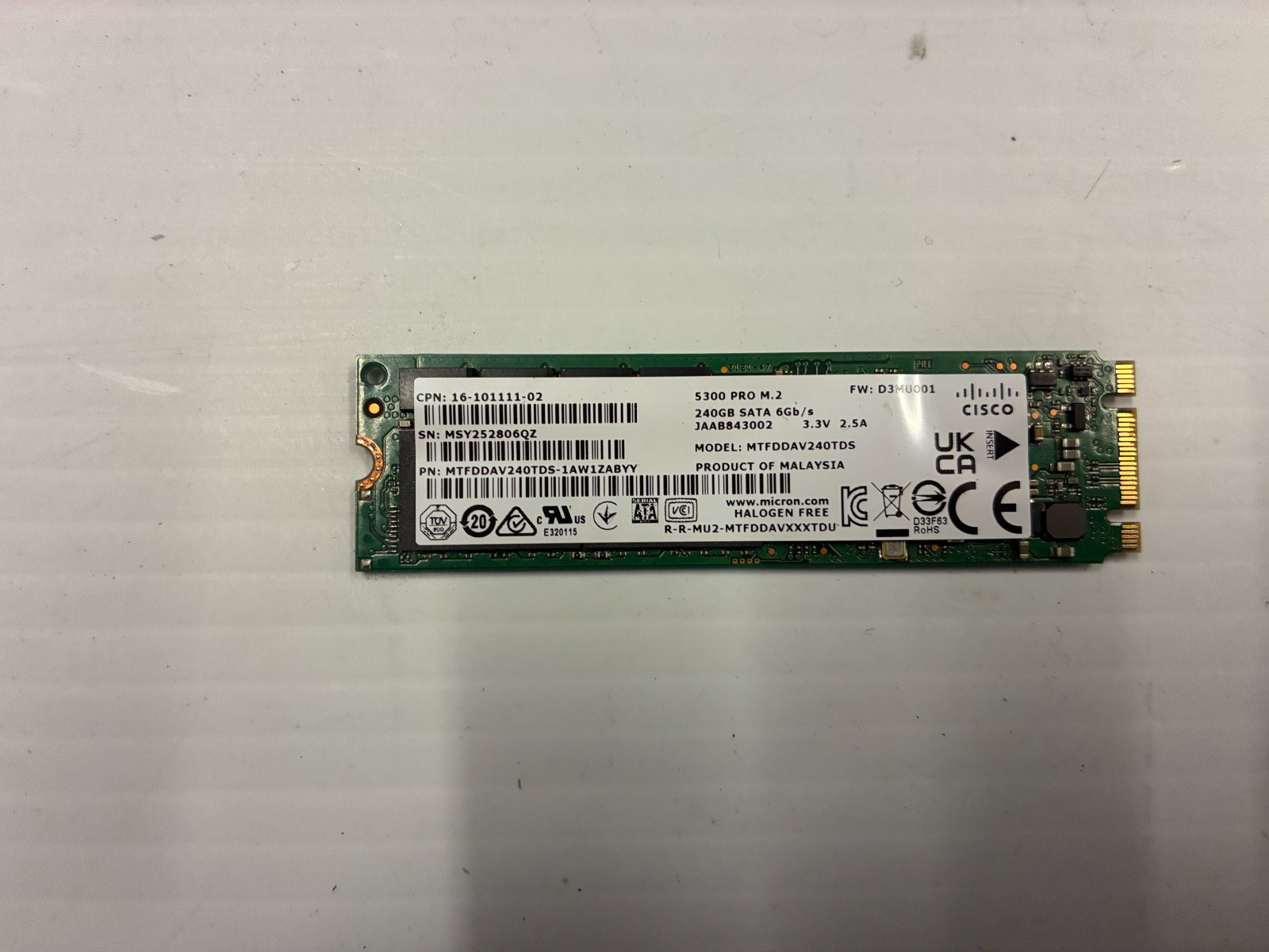CISCO 5300 PRO MICRON 240GB 6G SATA M.2 SSD SOLID STATE DRIVE MTFDDAV240TDS