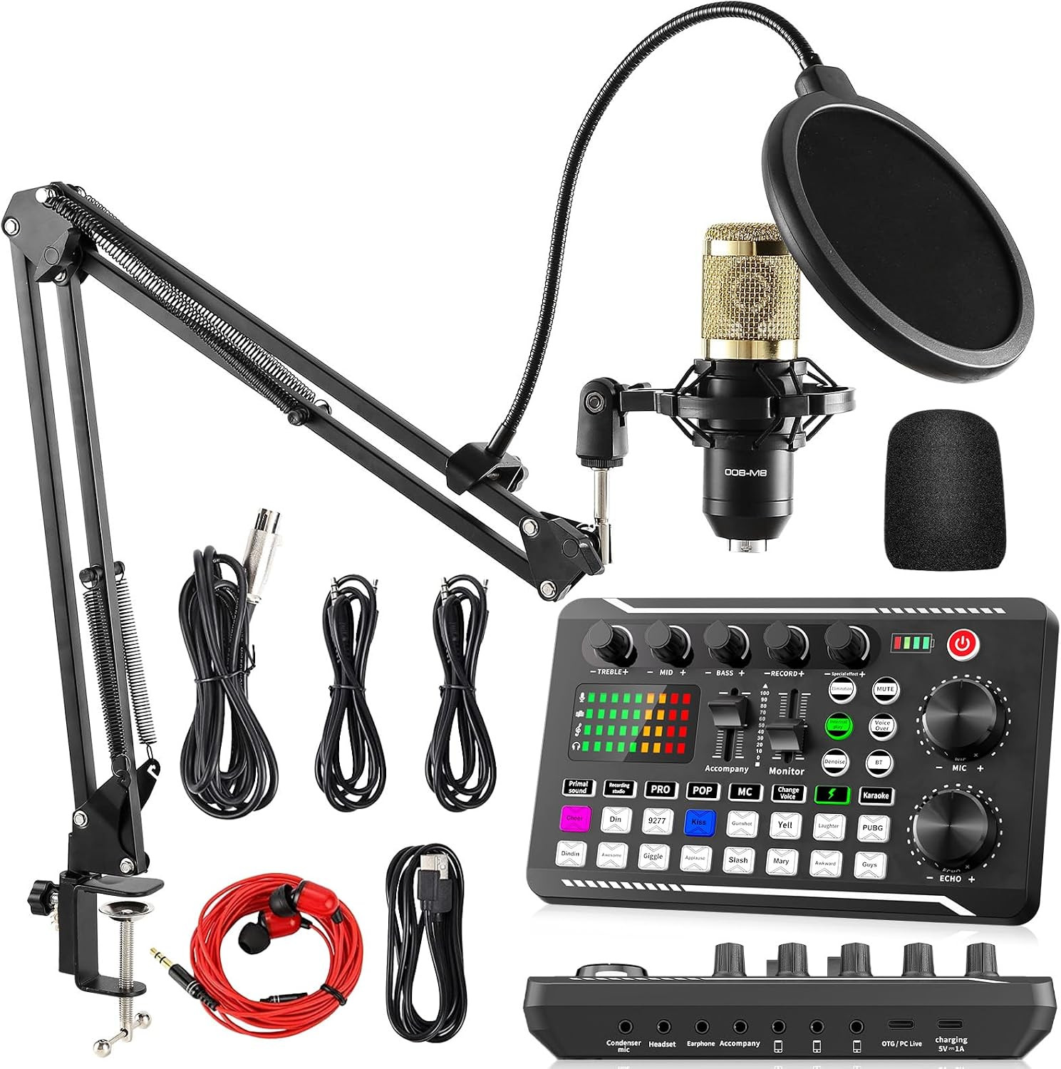 F998 Podcast Equipment Bundle, Live Sound Card with BM-800 Mic