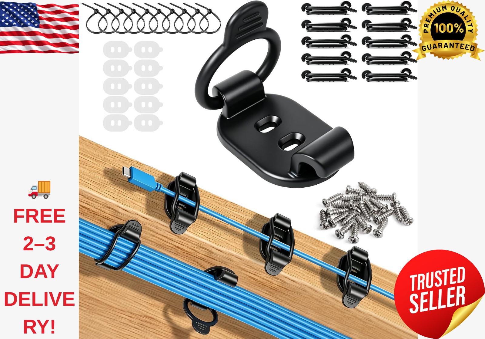 Cable Clips Self Adhesive Cable Organizer Cord Management Wire Holder 10 Pack