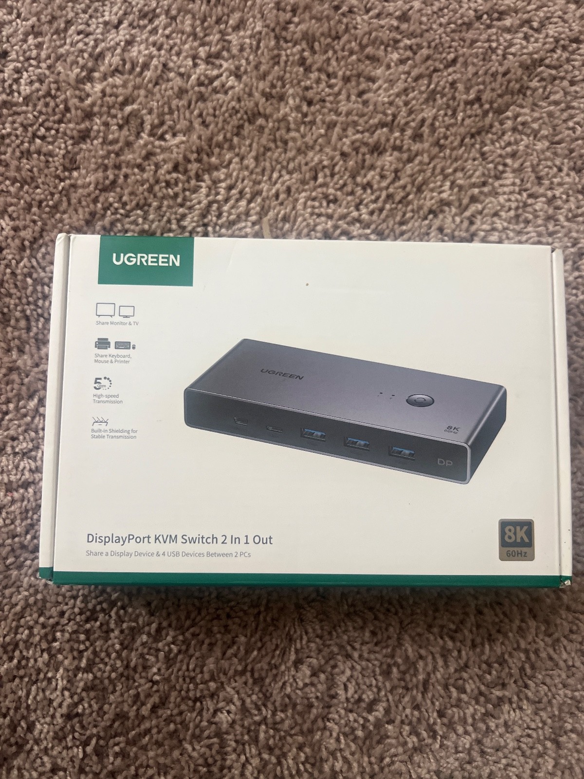 UGREEN DISPLAYPORT KVM SWITCH 2 IN 1 OUT DP1.4 with 4 USB 3.0 Ports TV PC 8K