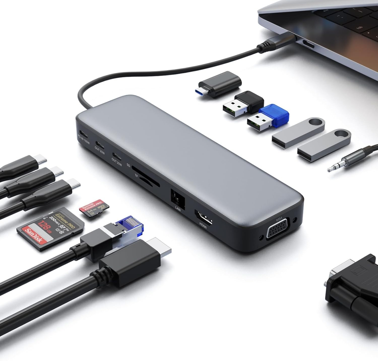 14 in 1 USB C Hub Laptop Docking Station Dual Monitor Multiport Adapter
