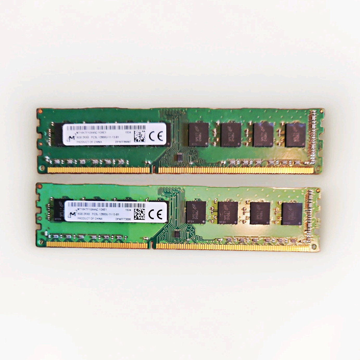 **Lot of 2** Micron 8GB PC3L 12800U-11-13-B1 DDR3-1600 SDRAM MT16KTF1G64AZ-1C6E1