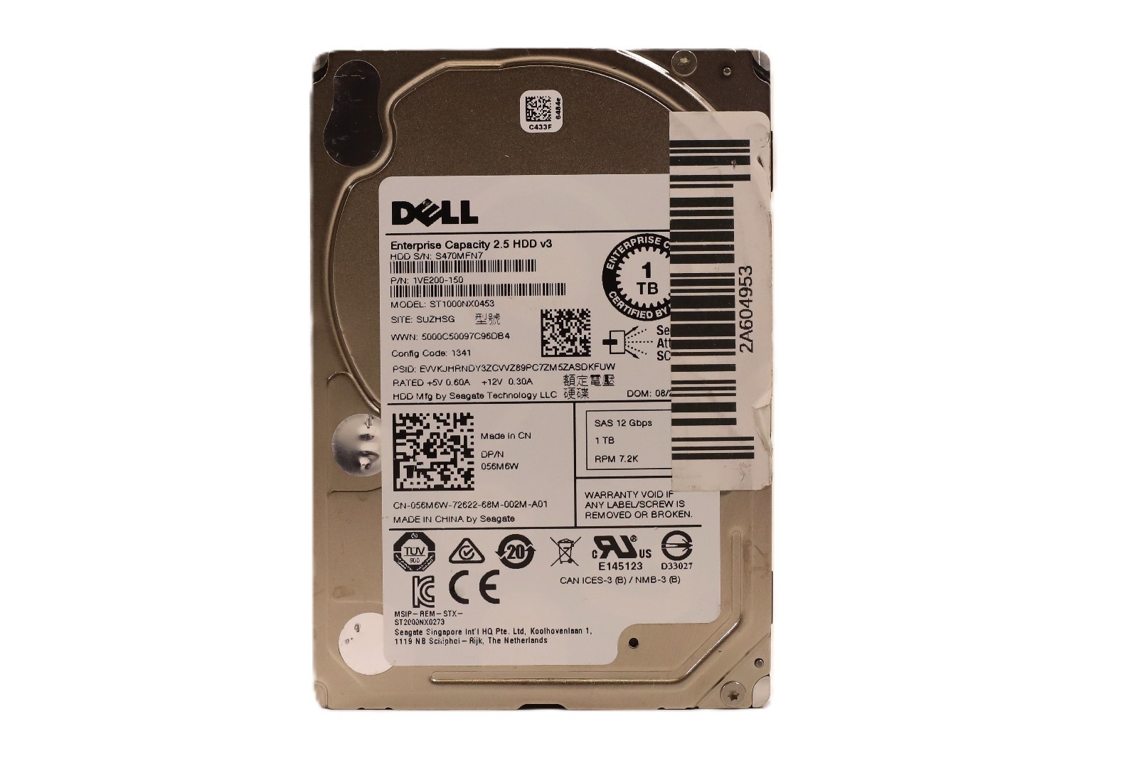 Dell ST1000NX0453 1TB 2.5" 12Gb/s 7.2K RPM SAS Hard Drive Dell P/N:056M6W Tested