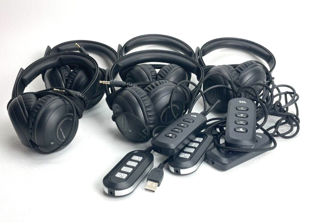 Lot of 5 Cyber Acoustics Black Headband Headsets