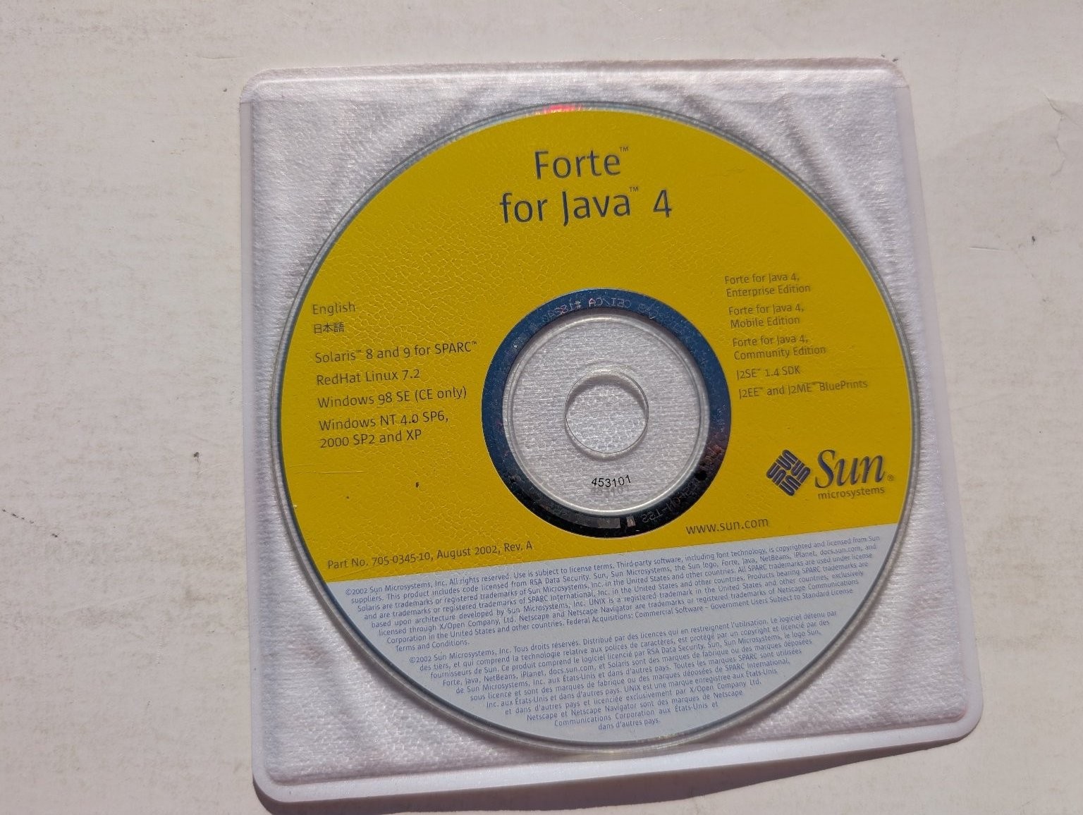 Sun Microsystems Forte for Java 4 Software CD Windows Linux Solaris