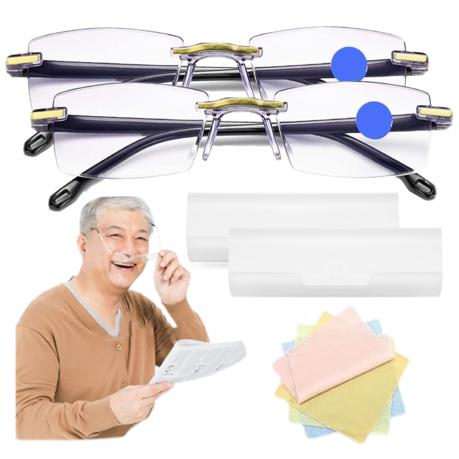 2Pcs Anti-Blue Light Presbyopia Glasses Auto Zoom Smart Look Far and Near for...