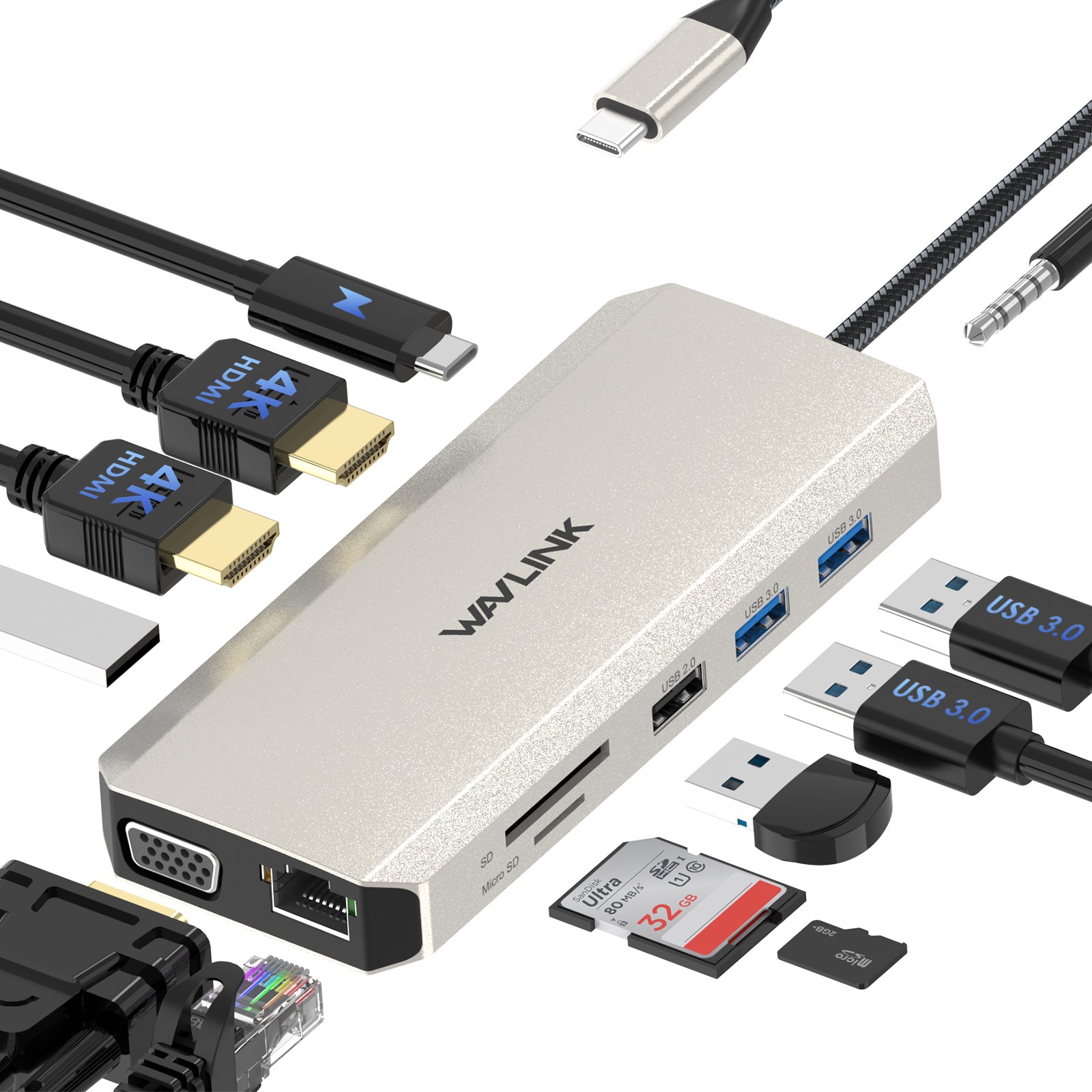 WAVLINK USB-C Hubs & Docking  7-12 Ports Triple/Quad Monitor 8K/4K PD Charging