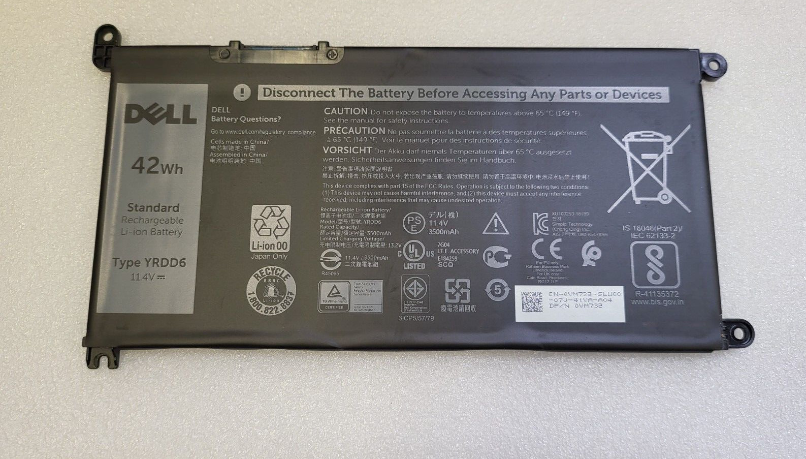 🚩 Genuine OEM Dell Inspiron 5481,5482 5493, 5491 5593, 42Wh 11.4V Battery YRDD6