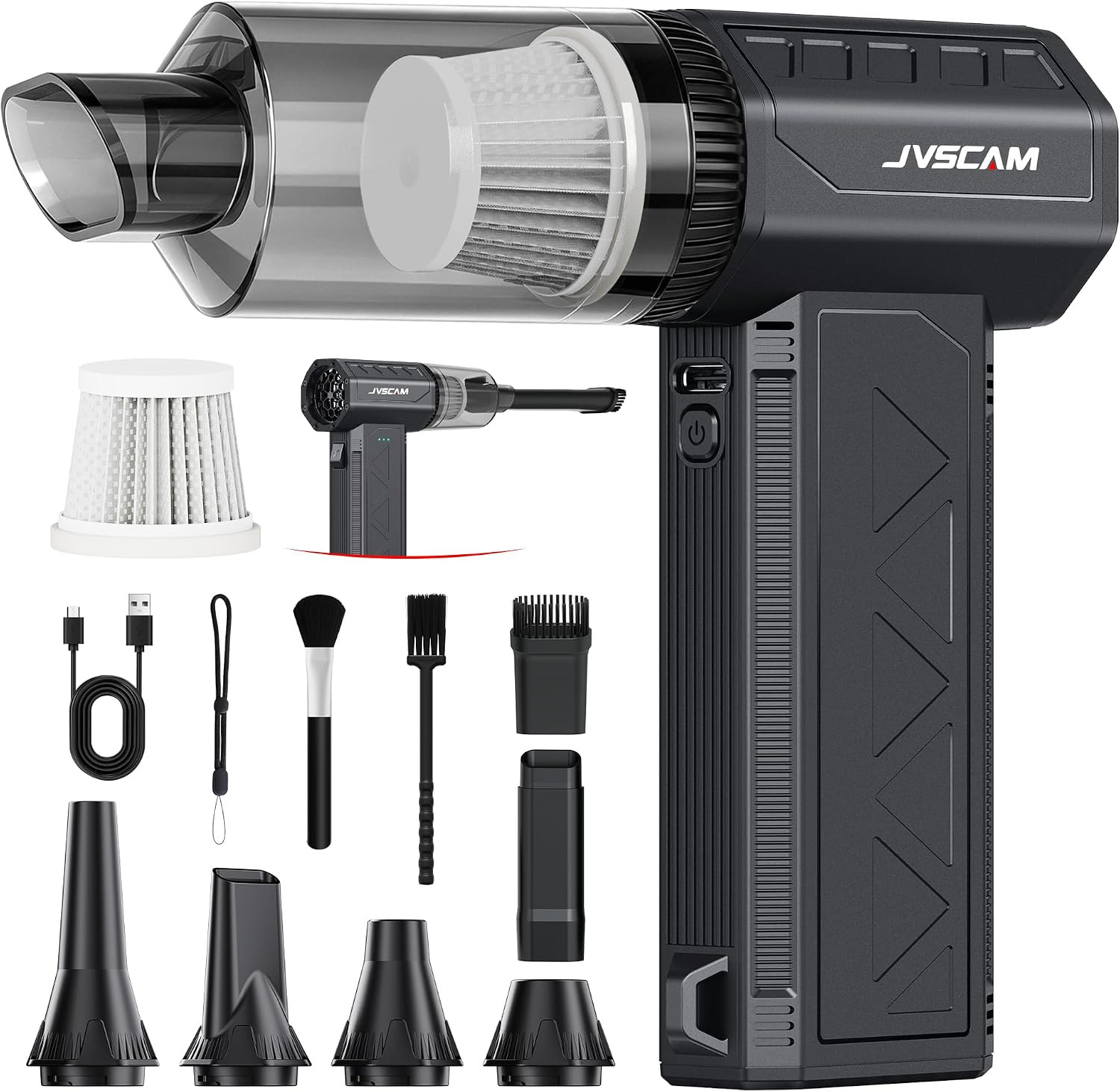 JVSCAM Compressed Air Duster,150000Rpm Electric Air Duster, Vacuum Cleaner & Bag