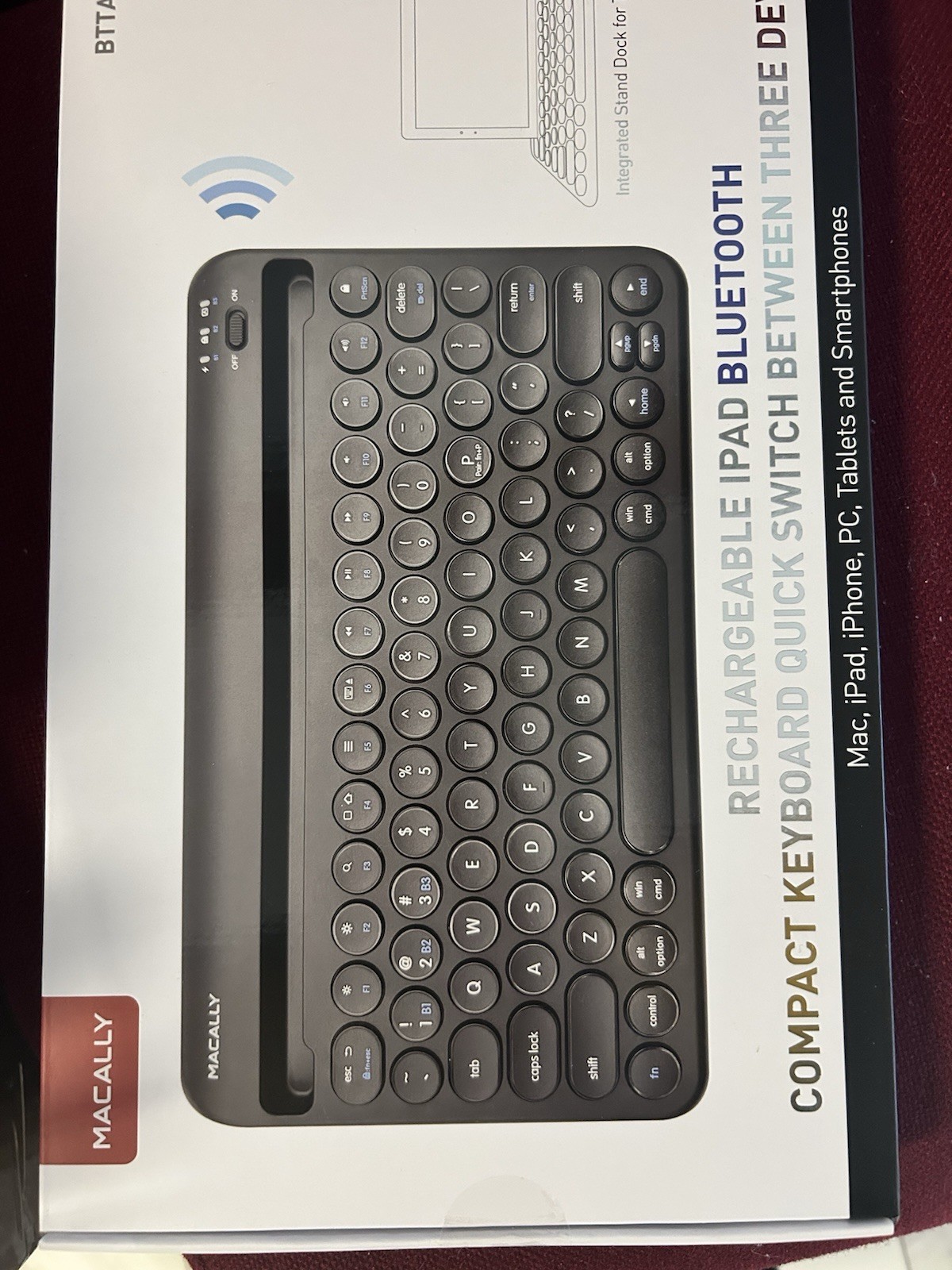 Macally Compact Bluetooth Keyboard w/ Rechargeable Battery Stand Dock, Black