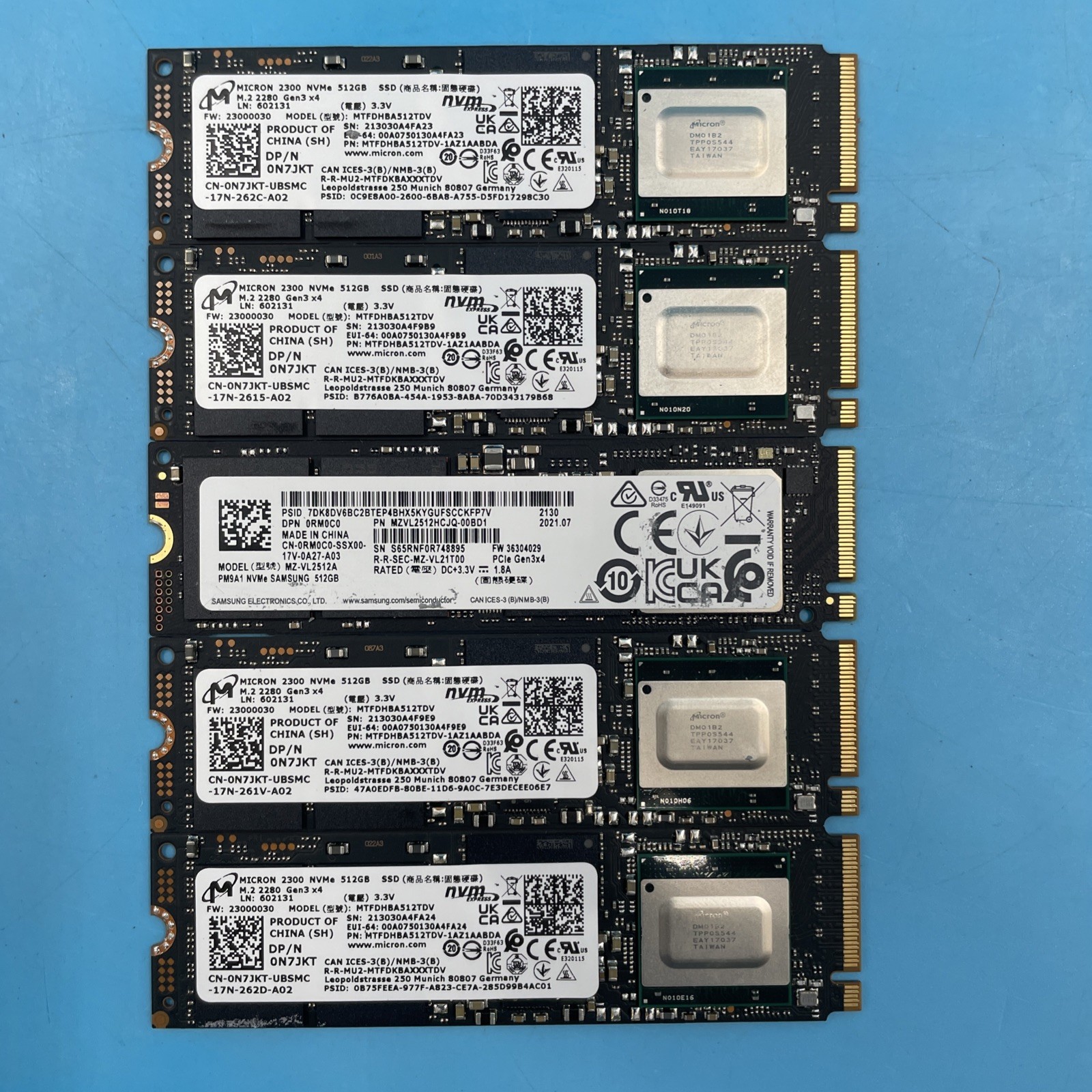(LOT OF 5) *MIXED BRANDS* 512GB M.2 SSD NVMe 80mm 2280 Solid State Drives