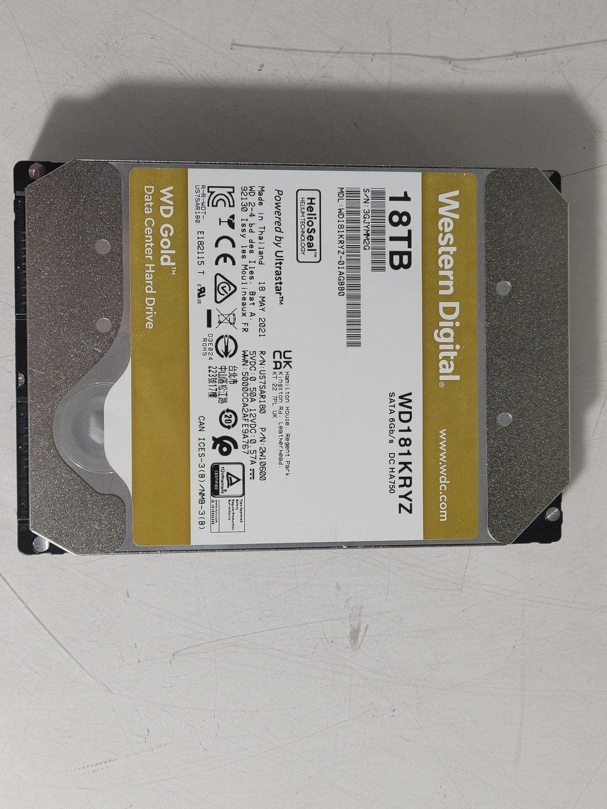 Lot of 2 Western Digital WD Gold WD181KRYZ 18 TB SATA III 3.5 in Drive