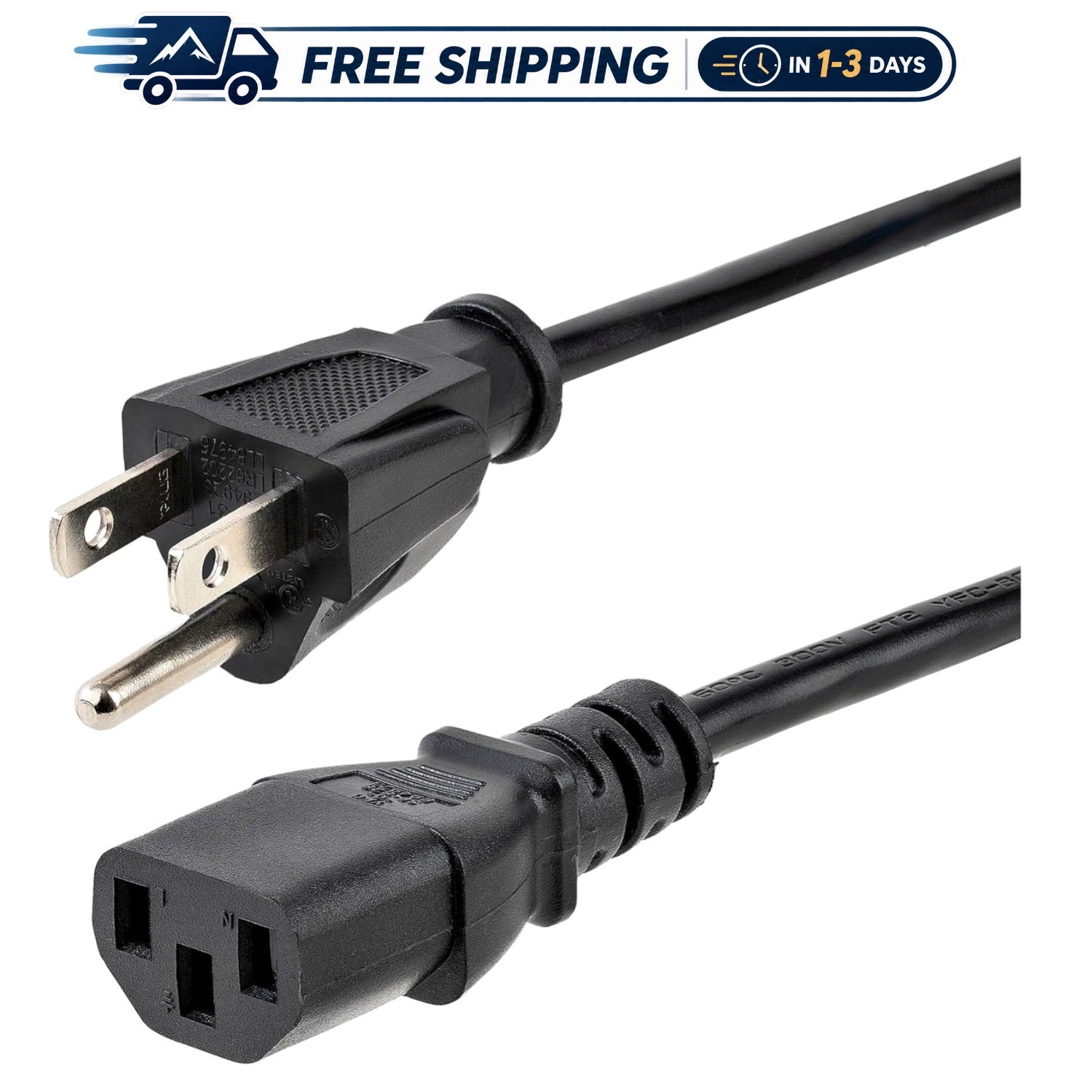 Durable 15ft Black AC Power Cord for Printers and PCs - NEMA 5-15P to C13