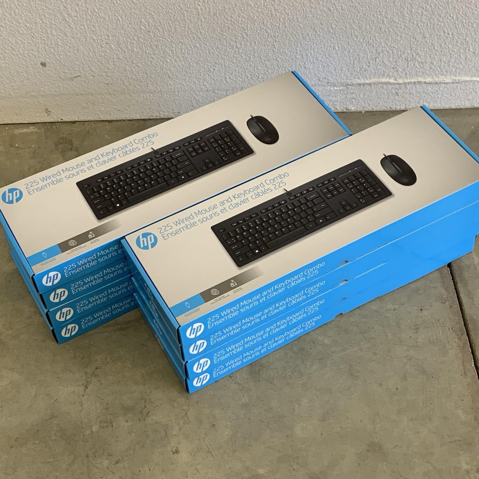 (Lot of 8) HP 225 Wired Mouse and Keyboard Combo 286J4AA#ABA SEALED