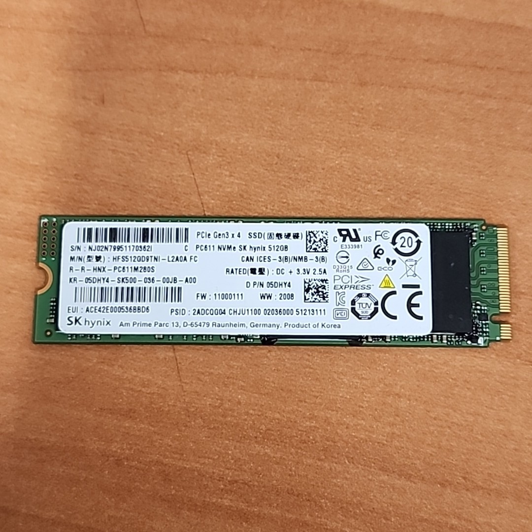 SK hynix 512GB PC611 NVMe PCIe Gen3x4 HFS512GD9TNI-L2A0A FC D P/N: 05DHY4