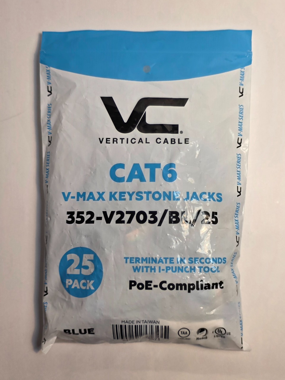 Vertical Cable CAT6 RJ45 PoE Keystone Jack Blue 25-pack No. 352-V2703/BL/25 NEW