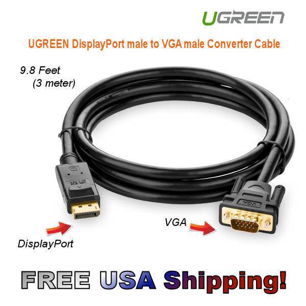 UGREEN DisplayPort Male to VGA Male Cable Gold Plated  10ft / 3m - USA STOCK