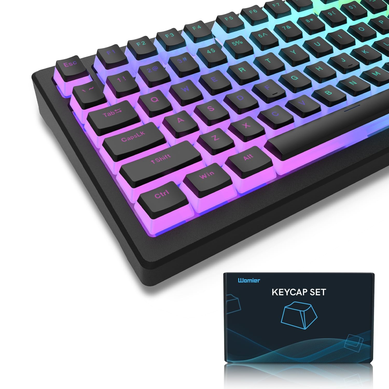 Pudding Keycaps PBT Shine Through 165 Keys Set Custom OEM Profile Black